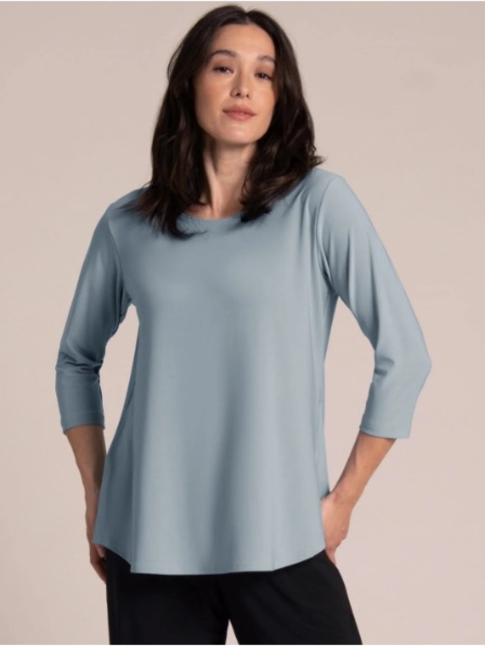 SYMPLI Go To Classic Tee Relax Scoop Neck in Stone Blue Size 14